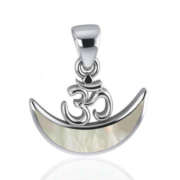 Om Symbol with inlaid Crescent Moon Sterling Silver Pendant TPD4953 - Jewelry
